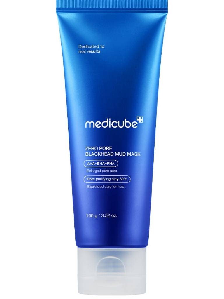 Blue tube of Medicube Zero Pore Blackhead Mud Mask on a white background