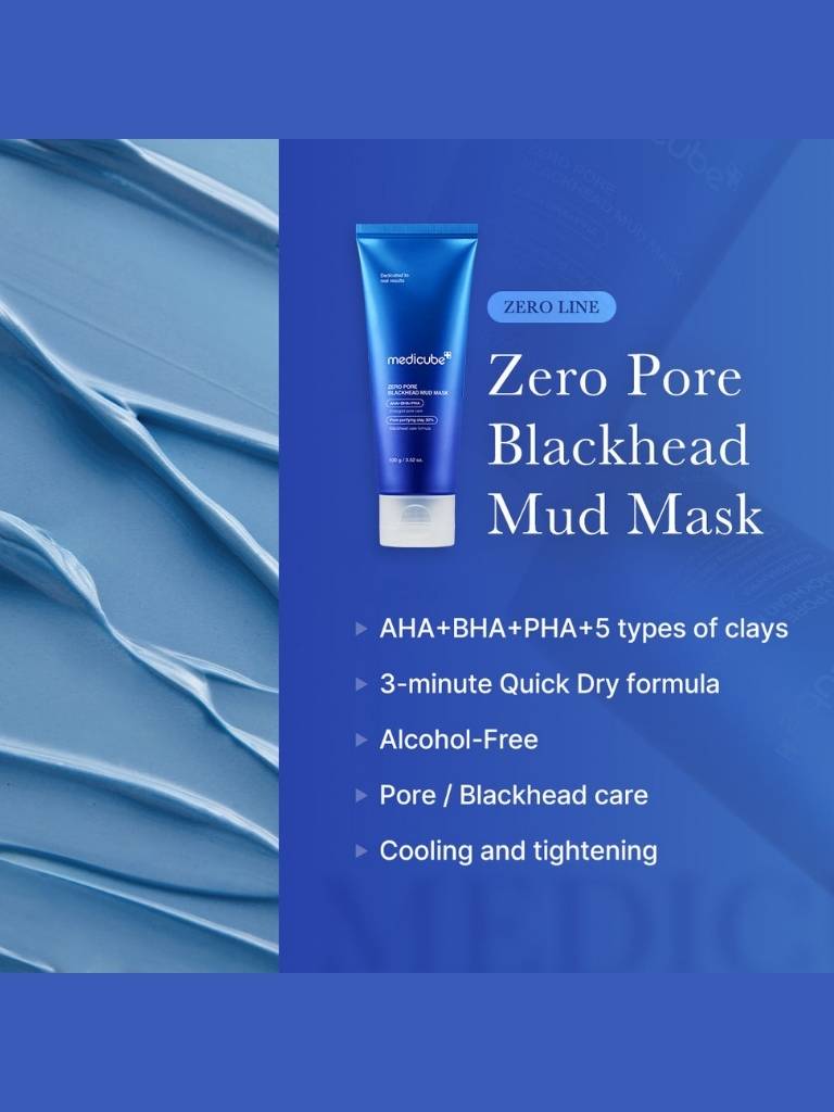 Zero Pore Blackhead Mud Mask packaging with blue background
