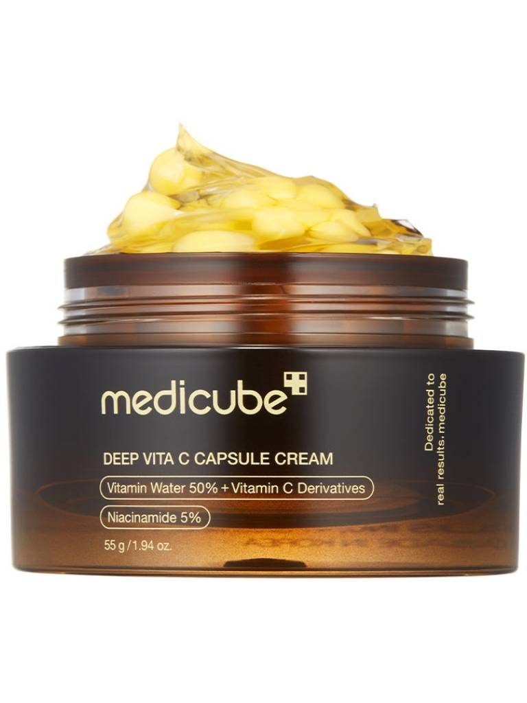 Medicube Deep Vita C Capsule Cream jar with cream on top on a white background