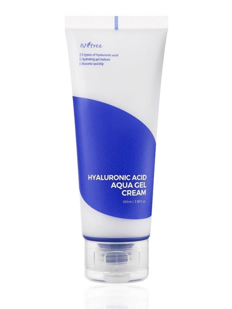 Tube of hyaluronic acid aqua gel cream on a white background