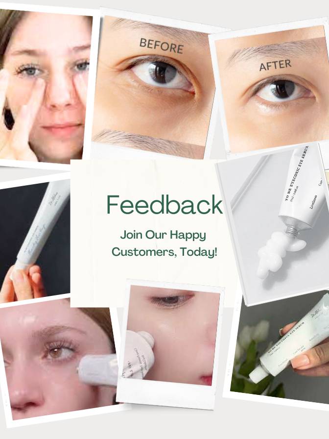 Before and after effects of a skincare product application with text inviting customers to join happy ones.