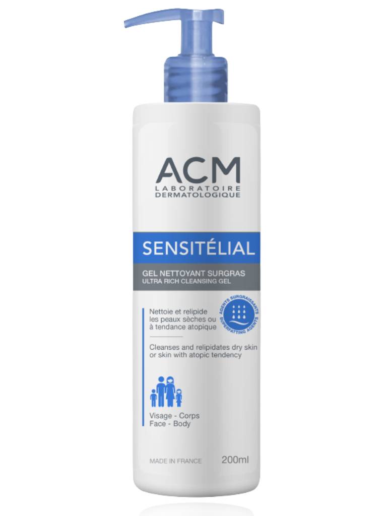 Bottle of ACM Sensitelial skincare product on a white background