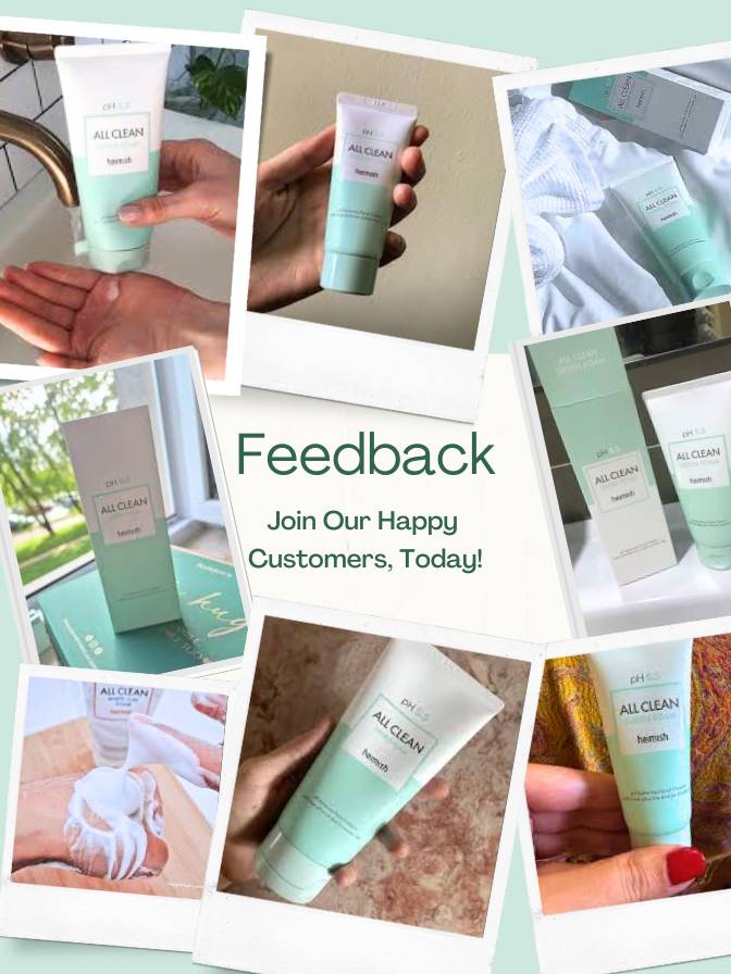 Collage of people using a skincare product with promotional text for feedback.