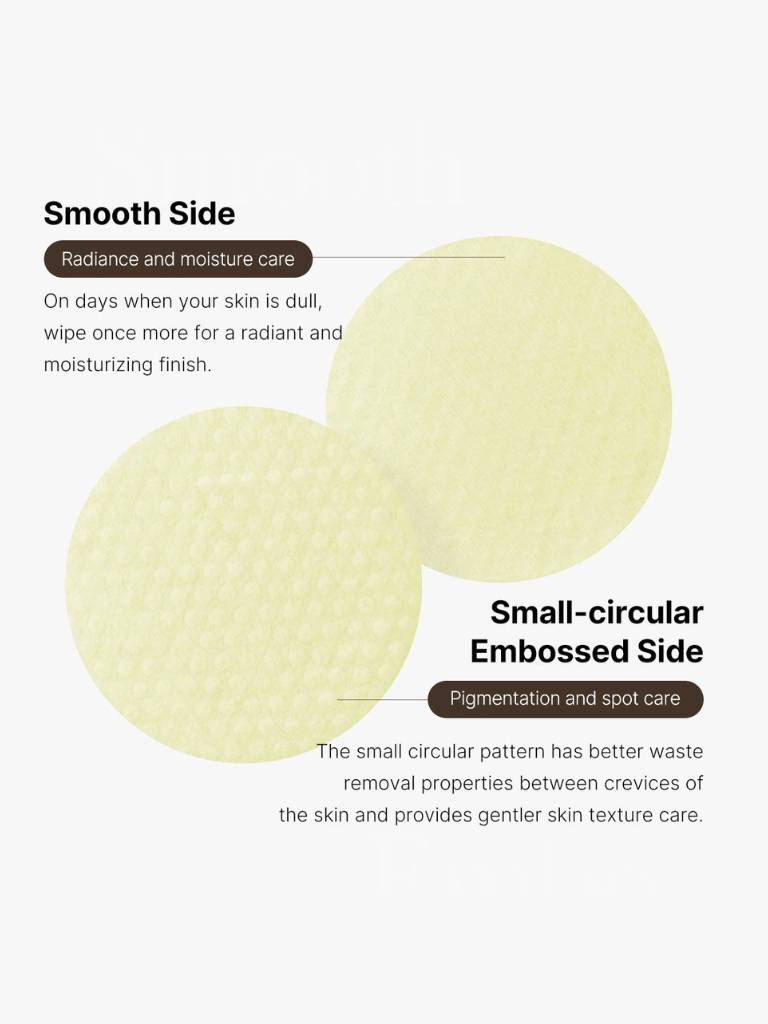 Two round yellow pads with text on a white background