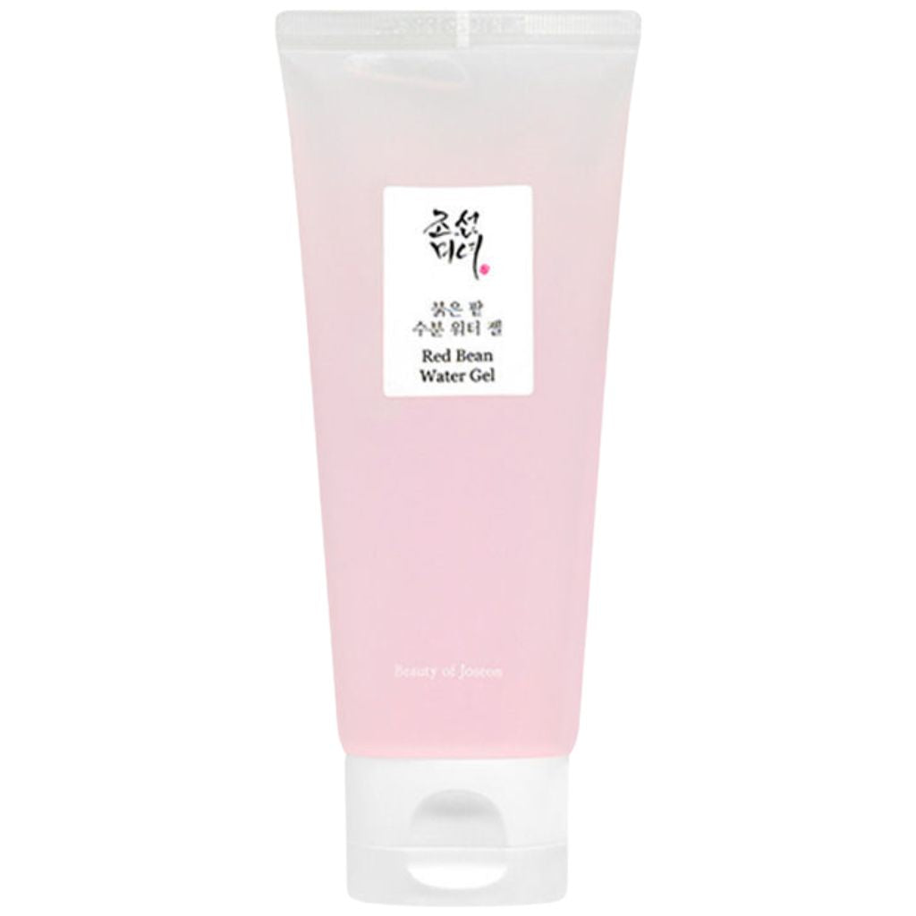 Pink tube of Beauty of Joseon Red Bean Water Gel with a label on a white background
