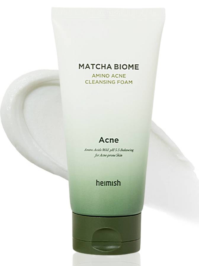 Heimish Matcha Biome Amino Acne Cleansing Foam on a white background