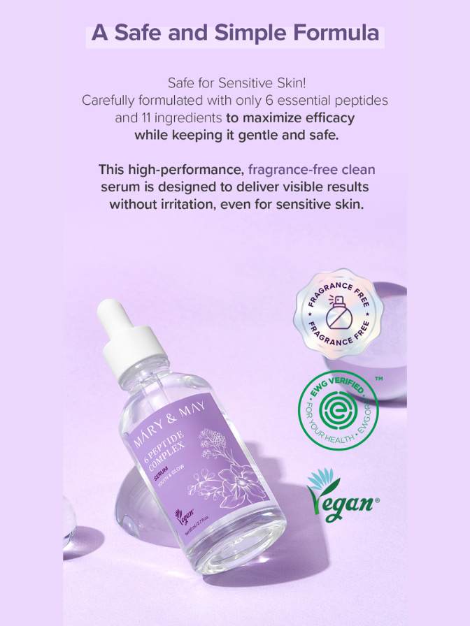 Mary Kay serum bottle with product details on a purple background