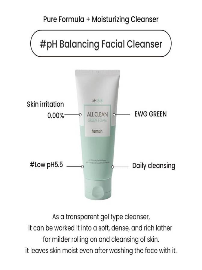 Tube of pH Balancing Facial Cleanser with text highlighting features on a white background