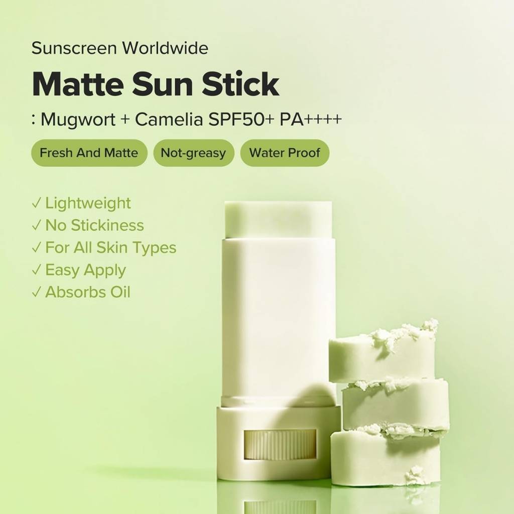 “Close-up of Beauty of Joseon Matte Sun Stick showing sleek green packaging – portable sun protection”
