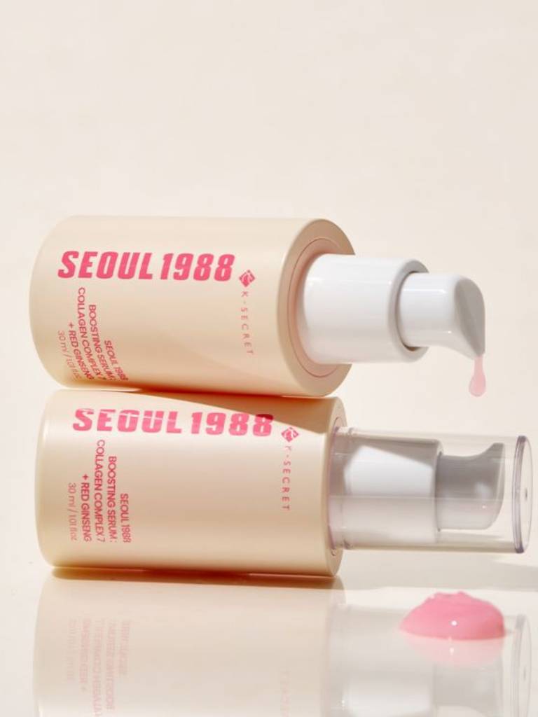 Two skincare bottles labeled 'SEOUL 1988' on a light background