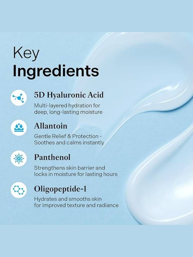 List of key ingredients with a blue background and droplet graphic
