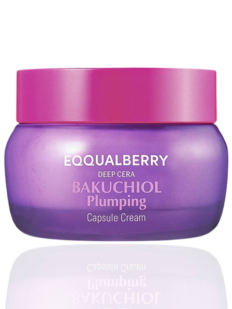 Purple cream jar with pink lid labeled 'Equalberry' on a white background