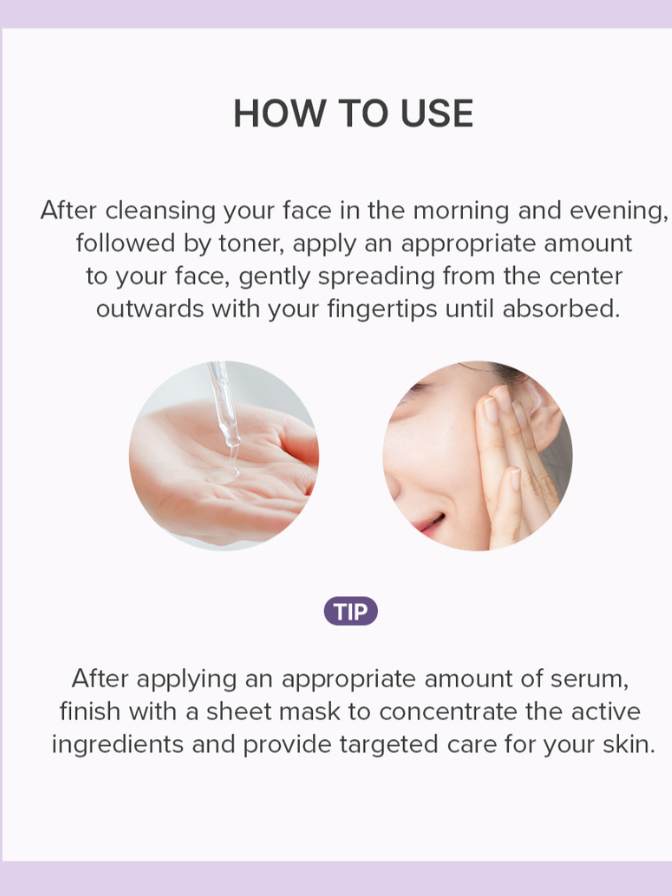 Instructions on how to use skincare products with text and images of skin care application.