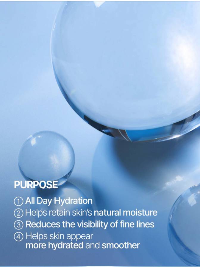 Blue droplets on a light blue background with text about skin hydration.