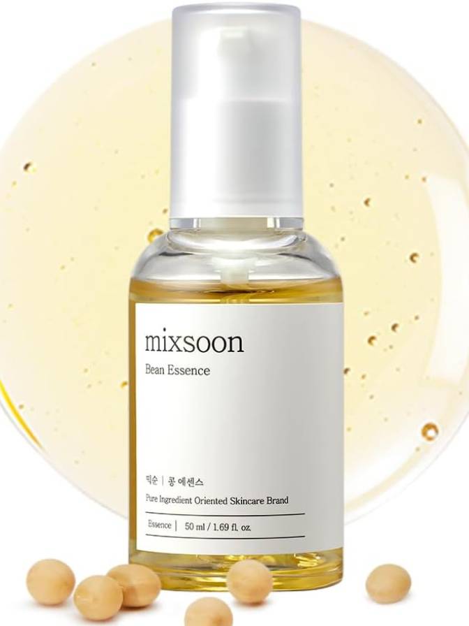 Bottle of mixsoon bean essence with a light background