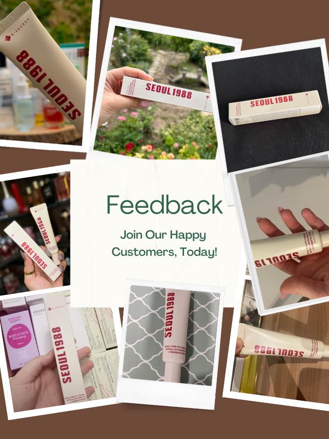 Collage of 'SEOUL 1988' products with text inviting feedback from happy customers.