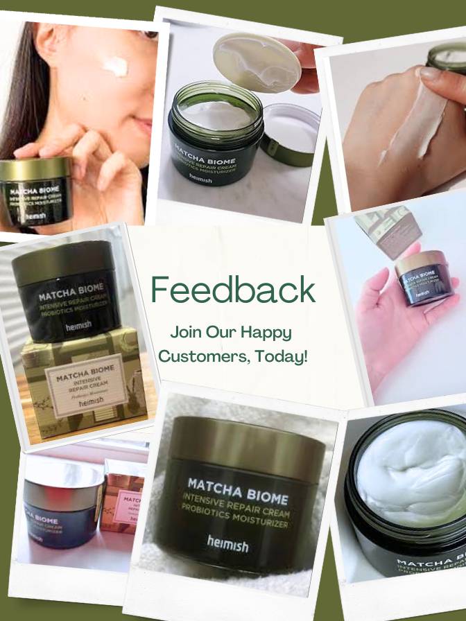 Collage of Heimish Matcha Biome skincare products with promotional text.