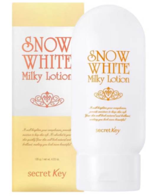 Snow White Milky Lotion packaging with yellow and white design