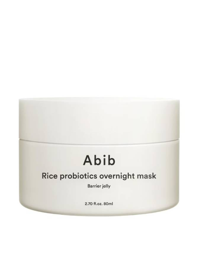 White jar of Abib rice probiotics overnight mask on a white background