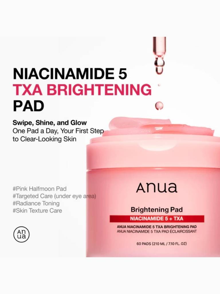 Anua Niacinamide 5 TXA Brightening Pad packaging on a white background
