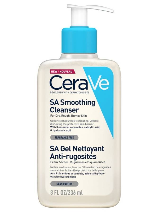 CeraVe SA Smoothing Cleanser bottle on a white background