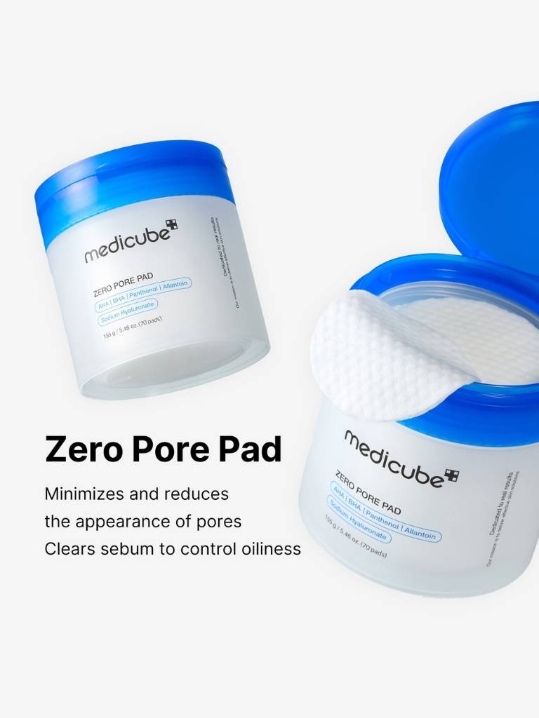 Medicube Zero Pore Pad packaging with open container on a white background