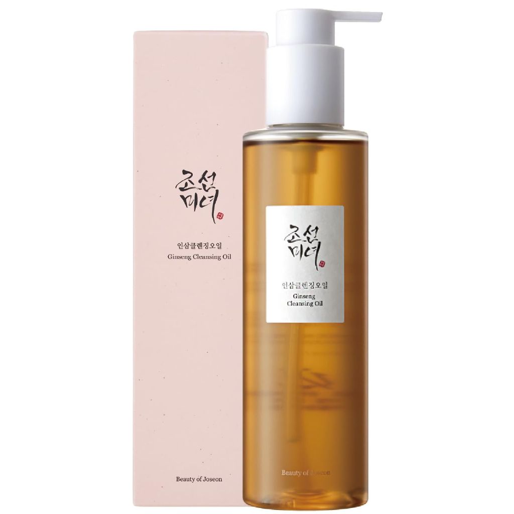 Bottle of Ginseng Cleansing Oil with a pink box on a white background