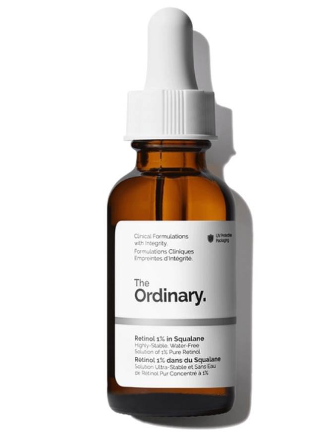 The Ordinary skincare serum bottle with dropper on a white background
