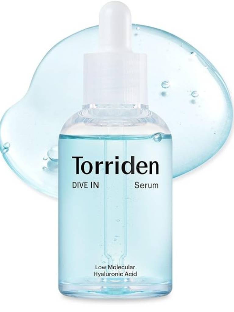 Torriden serum bottle with dropper on a white background