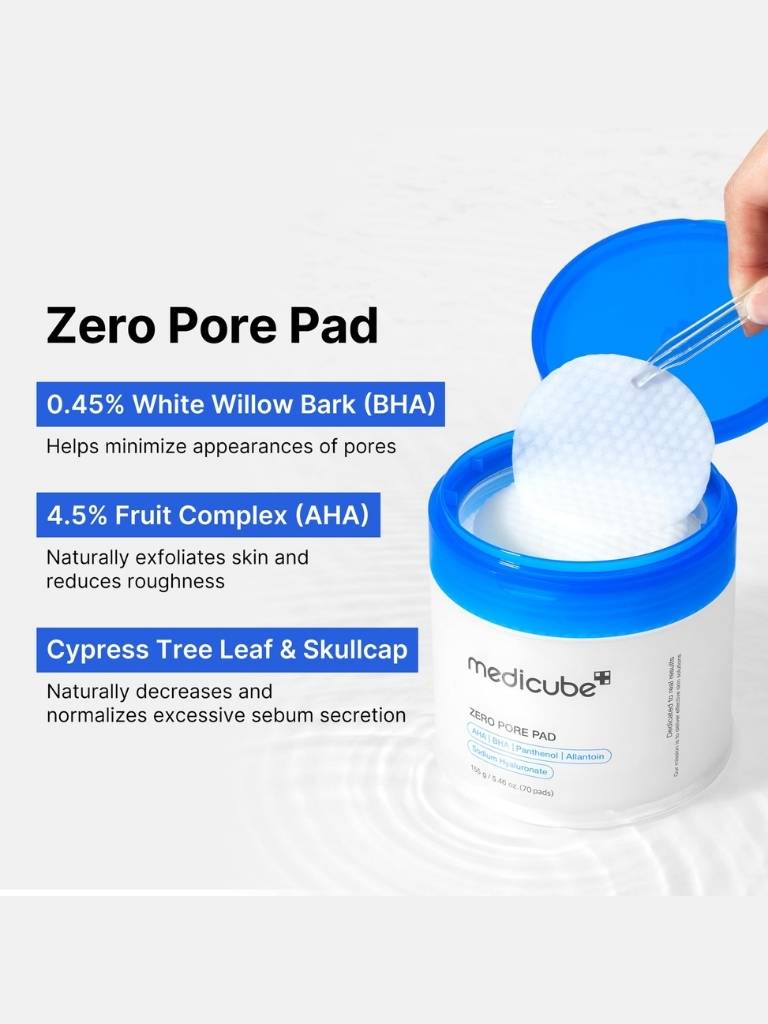 Medicube Zero Pore Pad with ingredients listed on a white background