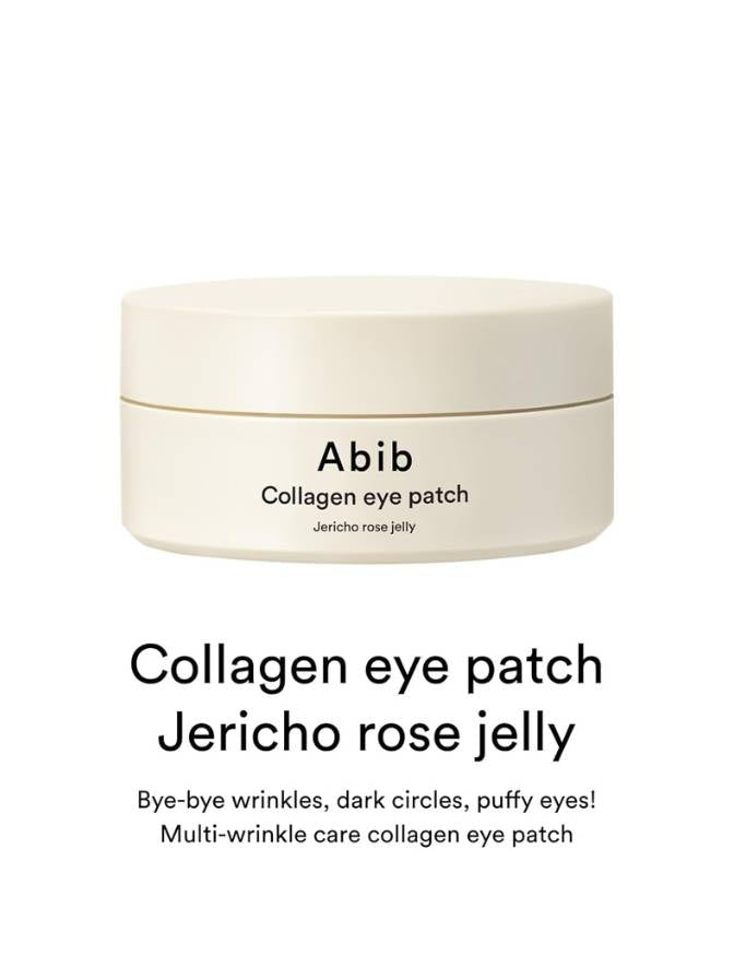 Jar of Abib collagen eye patch with product description on a white background