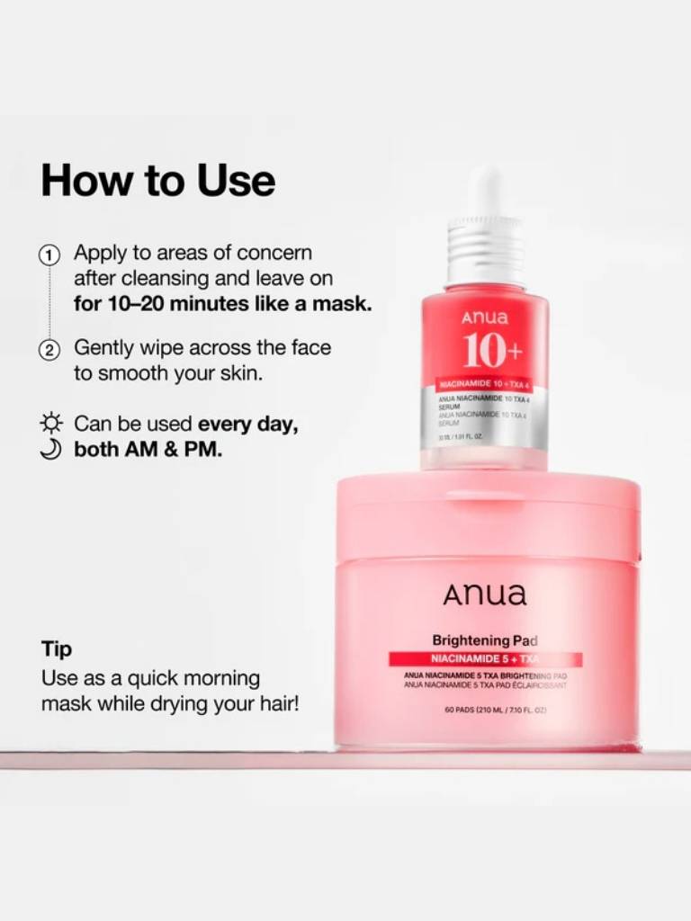 Anua skincare product with usage instructions on a white background
