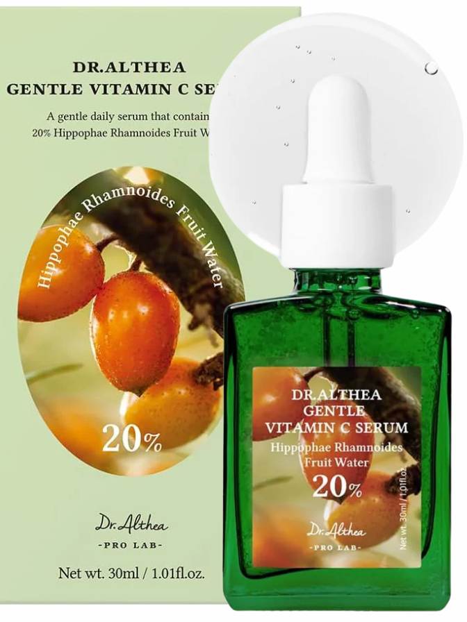 Dr. Althea Gentle Vitamin C Serum with packaging and label details.