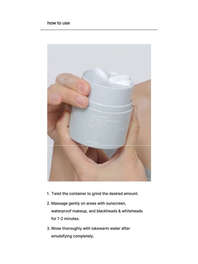 Hand holding a white container with text on how to use it.