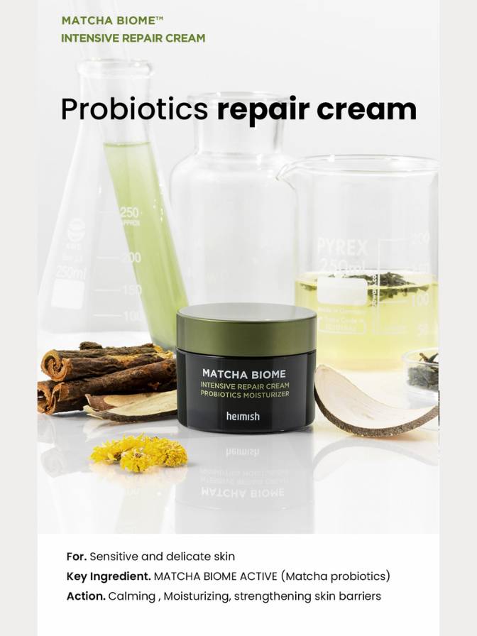 Heimish Matcha Biome Intensive Repair Cream with matcha probiotics on a white background
