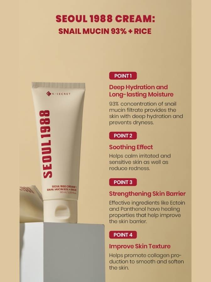 Seoul 1988 cream tube with product features on a beige background