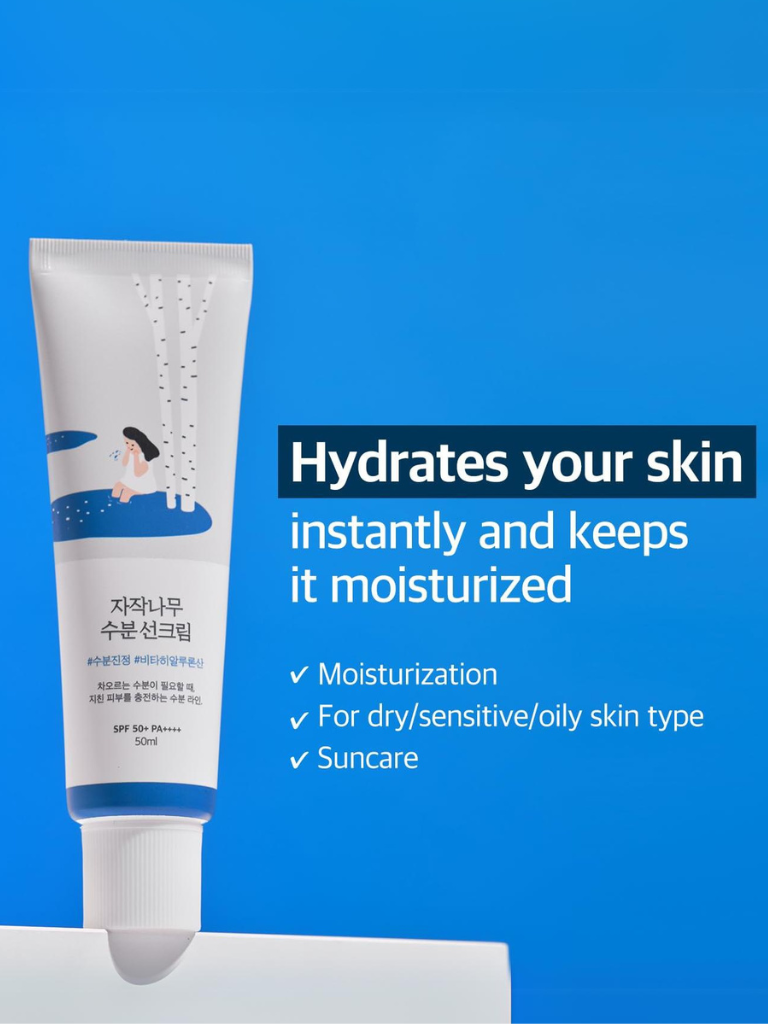 Skincare product with text on a blue background