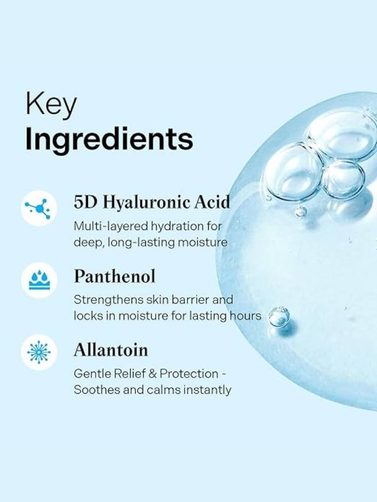 List of key ingredients with icons and descriptions on a light blue background