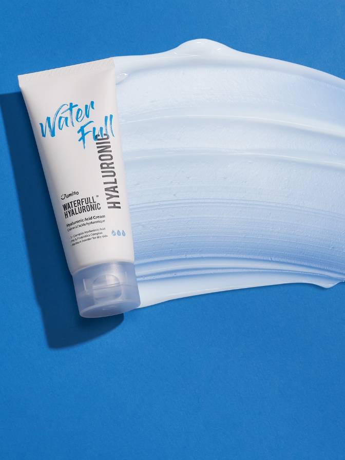 Tube of 'Water Full' Hyaluronic Acid on a blue background