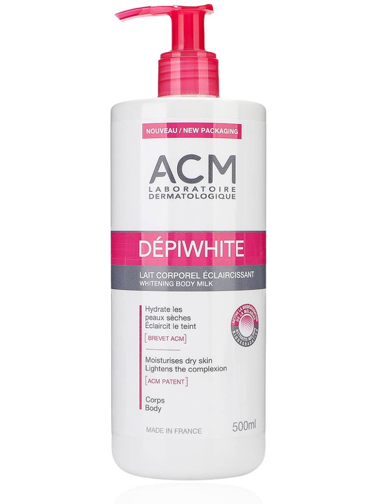 ACM Dépiwhite body milk bottle on a white background