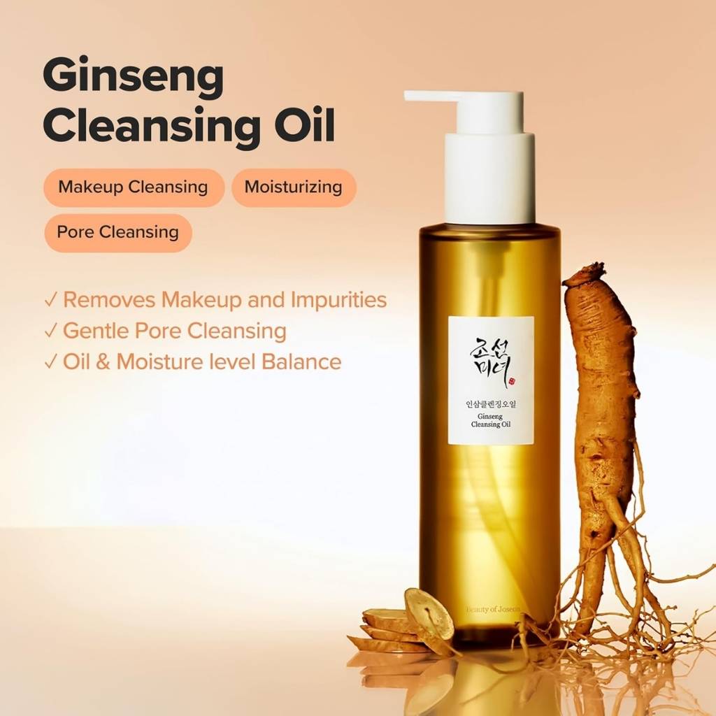 “Model using Beauty of Joseon Ginseng Cleansing Oil – effective makeup removal and hydration”
