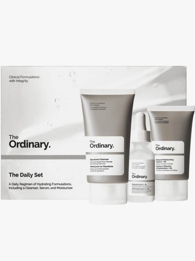 The Ordinary skincare product set on a white background