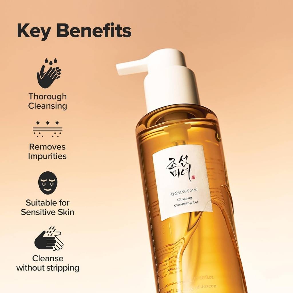 “Close-up of Beauty of Joseon Ginseng Cleansing Oil pump bottle – soothing and deep-cleansing formula”
