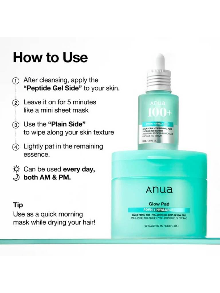 Anua skincare product with usage instructions on a white background