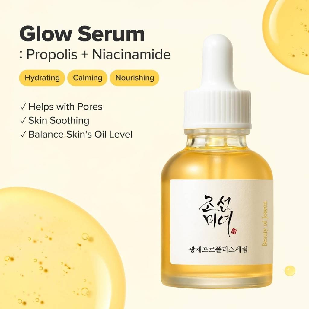 “Texture drop of Beauty of Joseon Glow Serum – lightweight hydrating formula with propolis”
