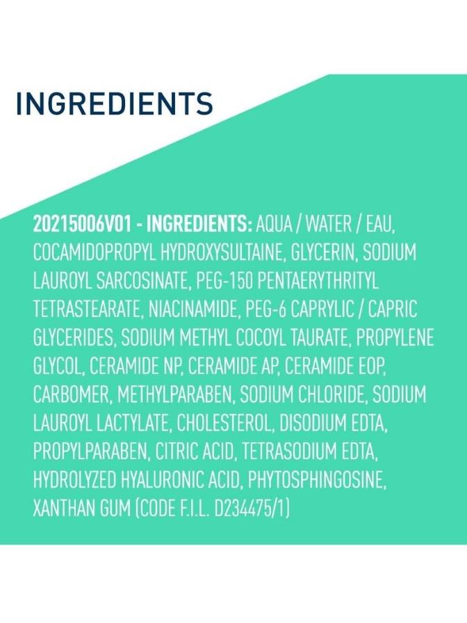 List of ingredients on a product label with a teal and white background.