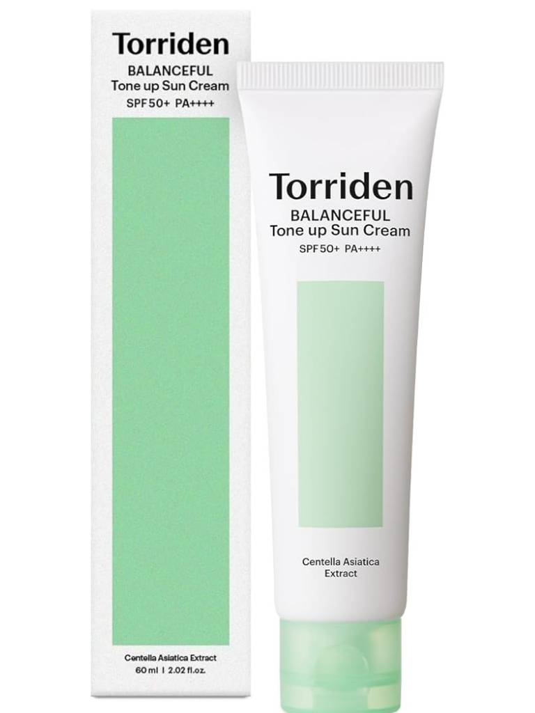 Torriden Balanceful Tone Up Sun Cream tube and packaging on a white background