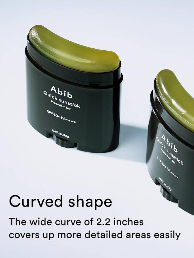Two Abib quick sunstick products with a focus on their curved shape on a light gray background.