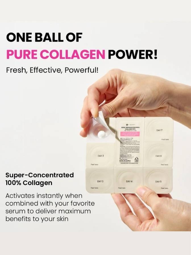 Hand holding a package of pure collagen with promotional text on a white background