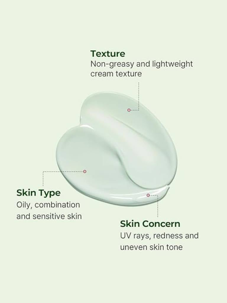 Product texture description with a cream sample on a light green background